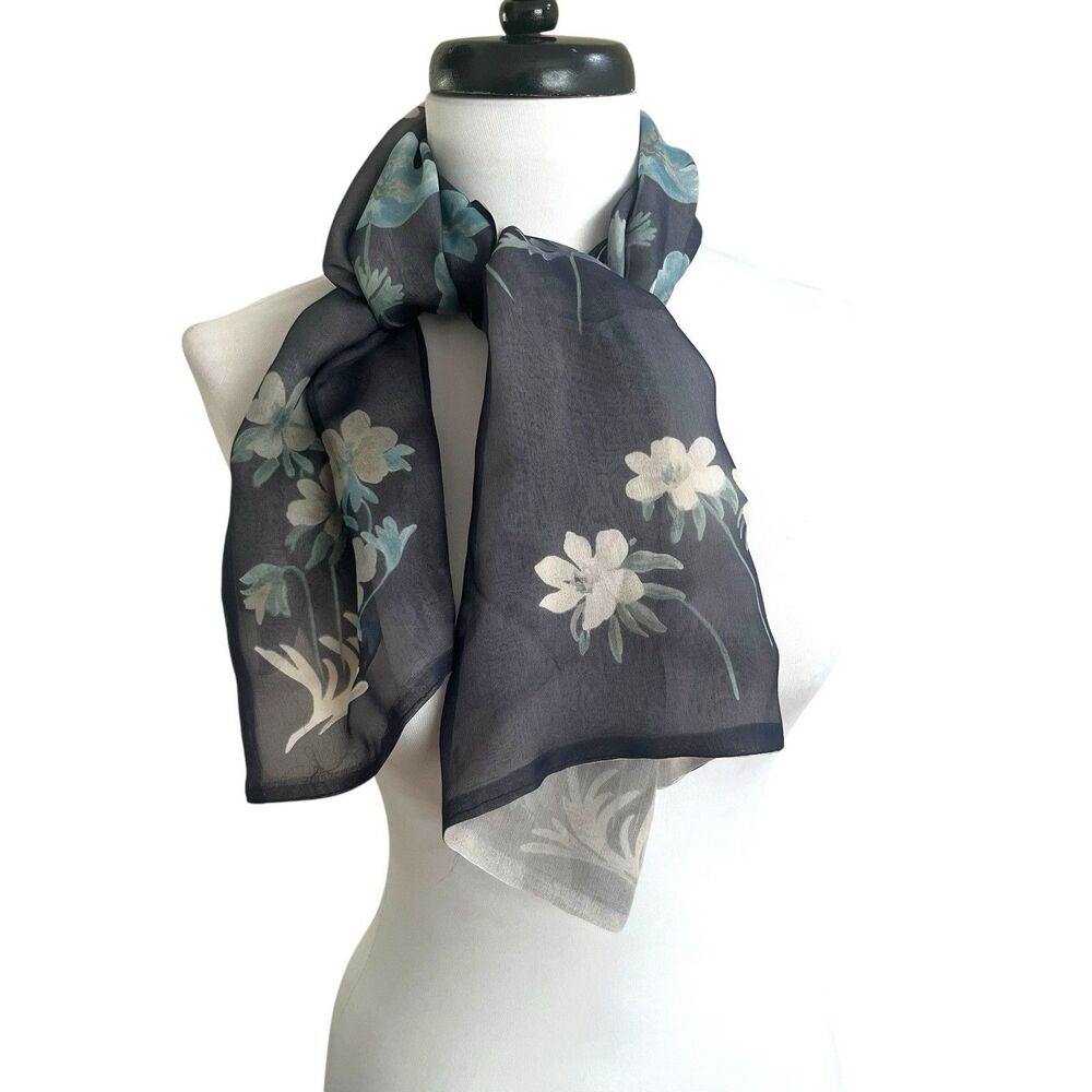 Vintage Chelsea Cambell 100% Silk Skinny Scarf Floral Old Money Hair Handbag
